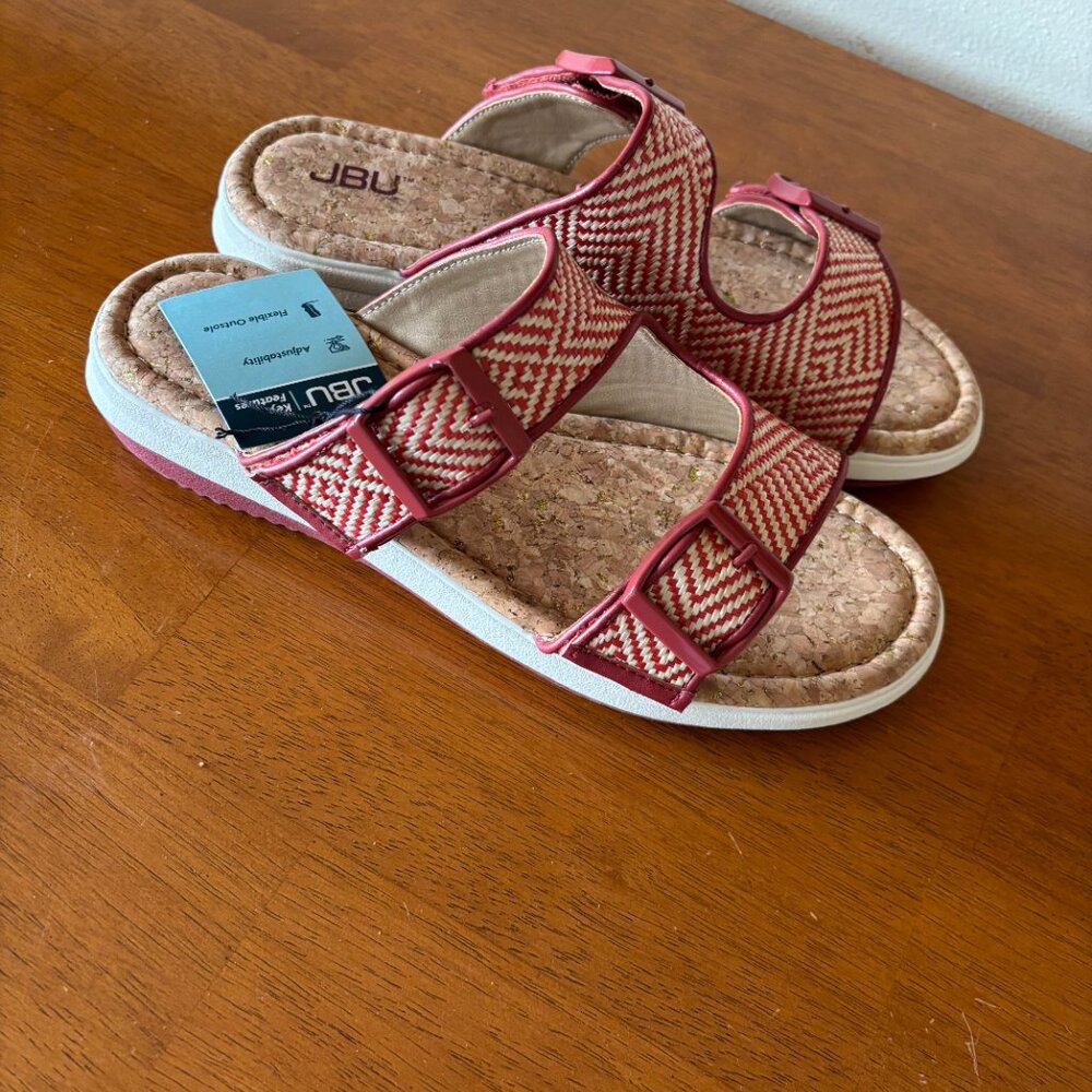 JBU Jambu Womens Size 8.5 Kona Red/Cream Raffia Slip On Sandal Shoes New Comfort